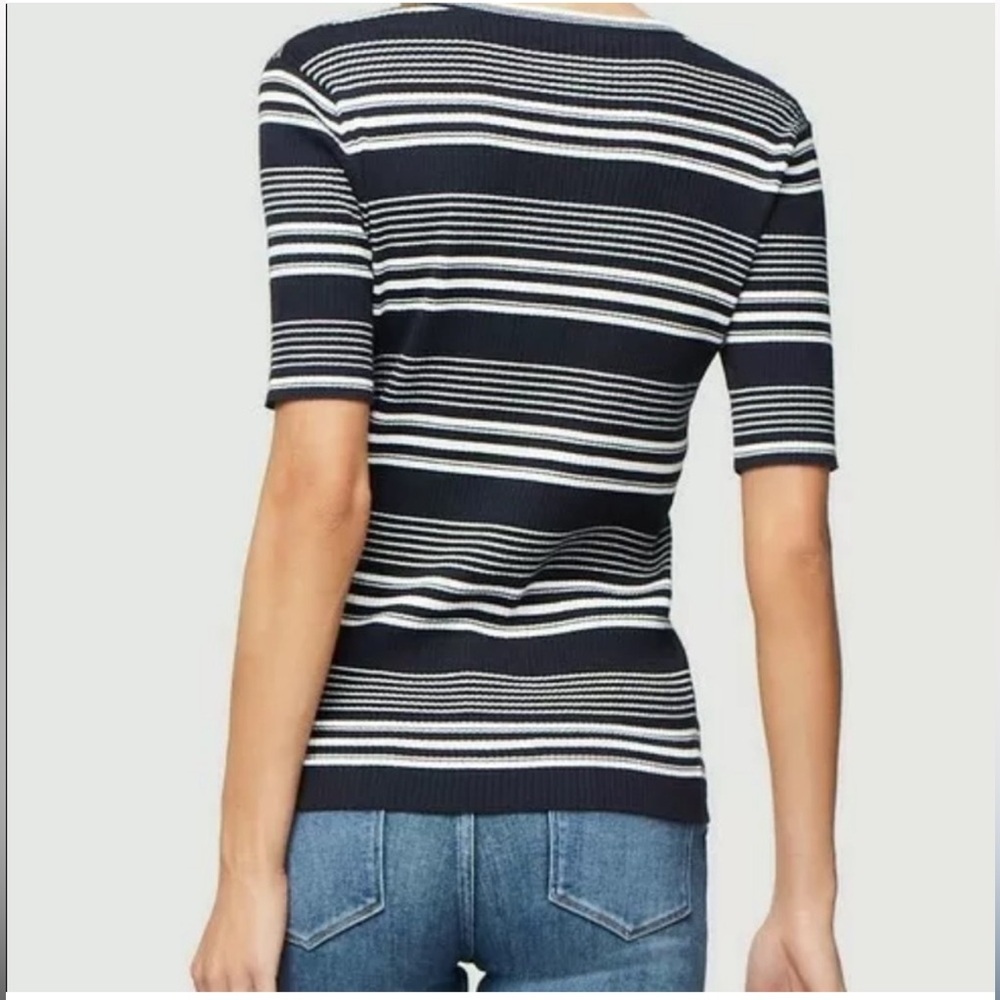 Frame Denim Women’s Navy White Striped Short Sleeve Knit Tee Size Medium - Picture 2 of 5